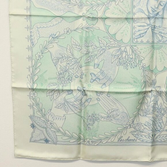HERMES Carre 90 Scarf ""Les chants du Henne"" Silk Peppermint Auth am8731 - Picture 12 of 15